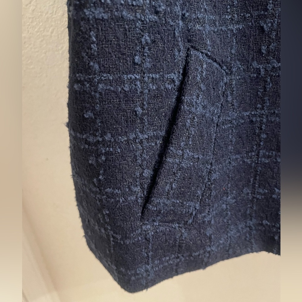 NWT Lauren Conrad tweed dble breasted jacket navy blue w/lghtr blue threading 2x - Picture 5 of 8